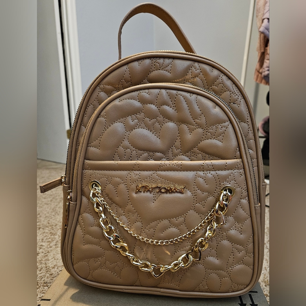 Quilted Heart Mini Backpack - Taupe